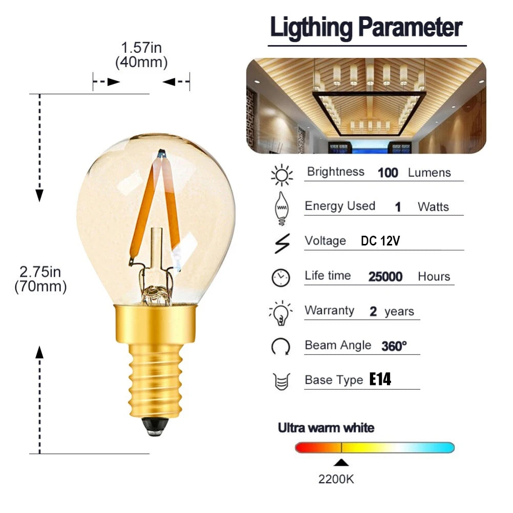 ampoules led vintage edison filament doré transparentes ambre opalescent e27 e14