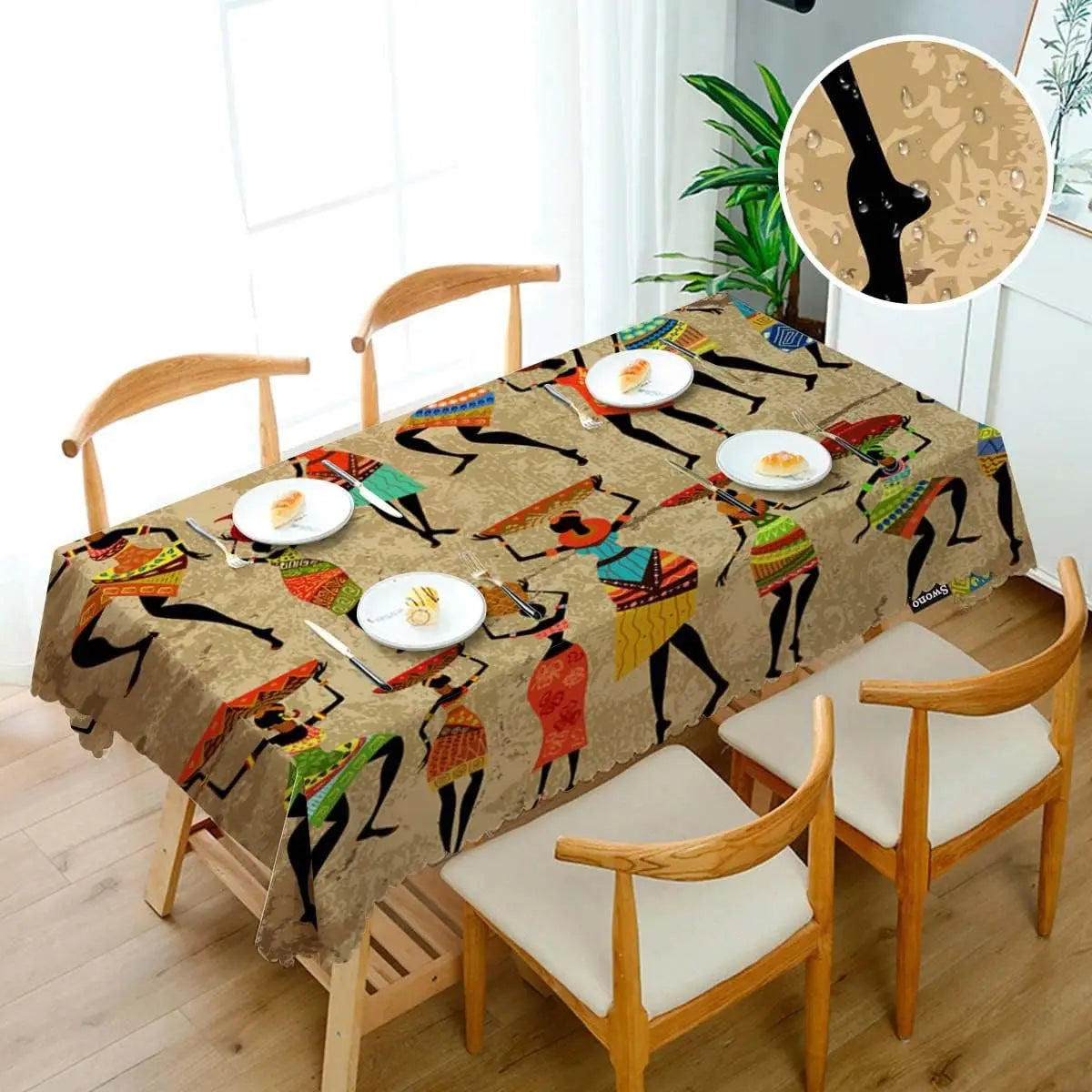 nappe table moderne ethnique motif géométrique couleur rouge verte bleue beige imperméable réutilisable