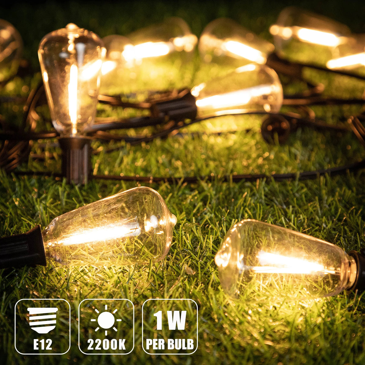 guirlande lumineuse led transparente vintage 65ft ip44 clips 2200k warm whiteextérieur patio fêtes