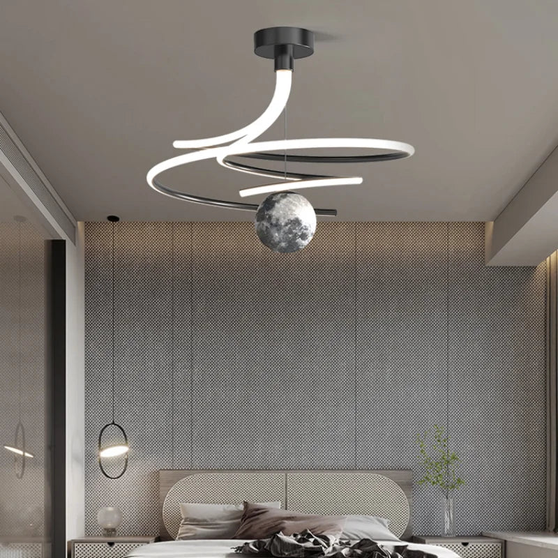 suspension lumineuse moderne minimaliste spirale sphère texturée noir blanc led chambre salon