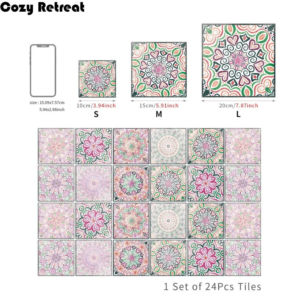 carreaux décoratifs autocollants mandala motifs géométriques boho vintage muraux salle bain cuisine