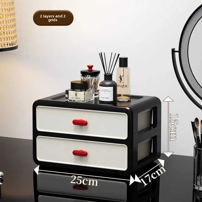 boîte maquillage moderne boîtes rangement noires blanches rouges poignées motifs géométriques