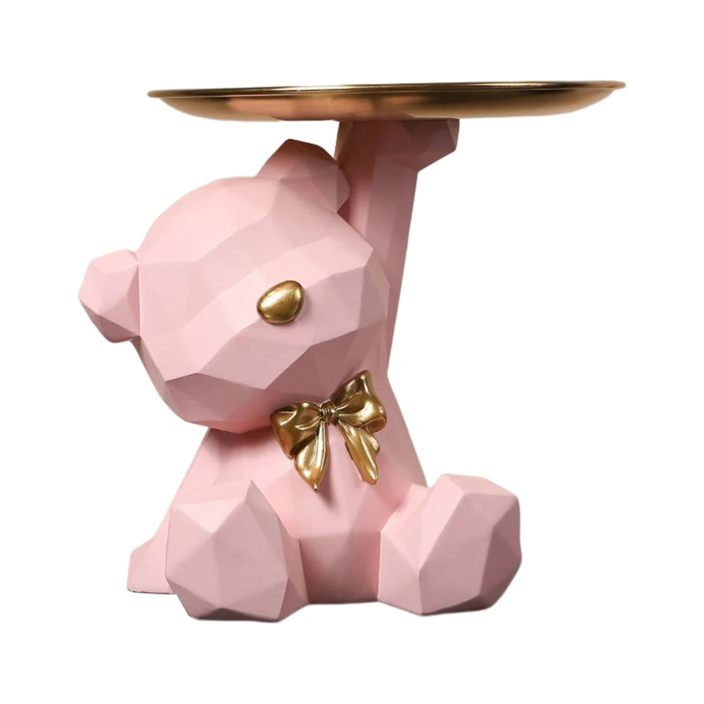 support plateau ours géométrique moderne résine rose orange vert brillant décoration sculptural figurine dorée