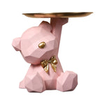 support plateau ours géométrique moderne résine rose orange vert brillant décoration sculptural figurine dorée