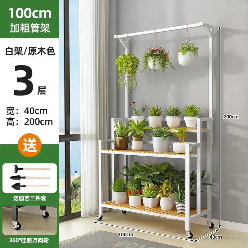 étagère plantes bois métal roulettes meuble jardin intérieur blanc moderne