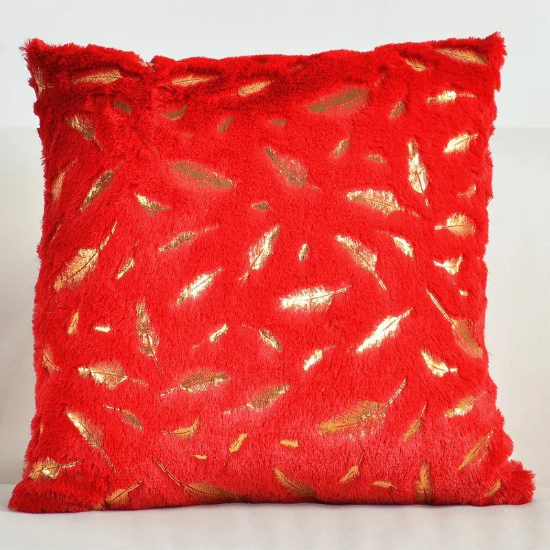 housses coussin plumes dorées fourrure moderne beige bleu rouge gris rose 43x43cm polyester respectueux