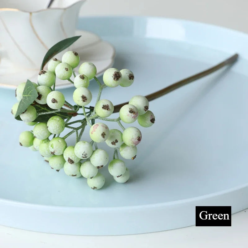 Bouquet artificiel baies rouge bleu vert feuilles naturel intérieur extérieur 30CM
