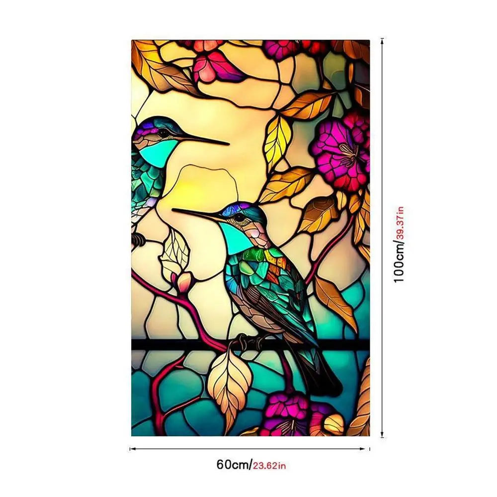 films décoratifs adhésifs oiseaux colorés feuilles fleurs moderne opaques fenêtres bleu vert jaune rouge
