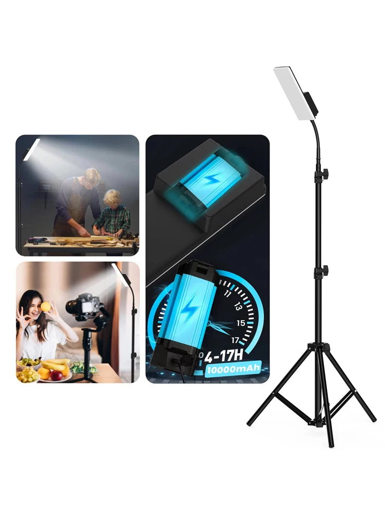 lampe travail flexible rechargeable 10000mAh led noire moderne trépied chargeur adaptateur