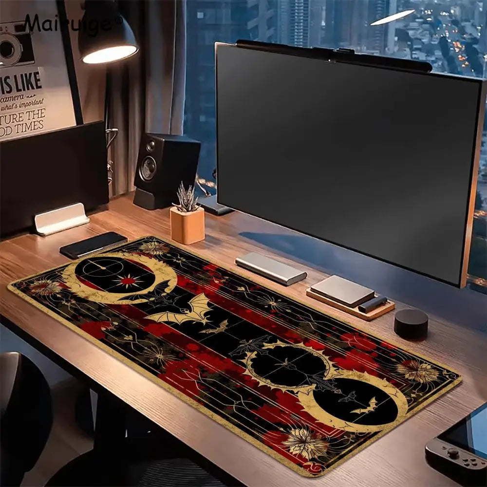 tapis souris noir floral cercles dorés antiderapante caoutchouc art déco gaming protection