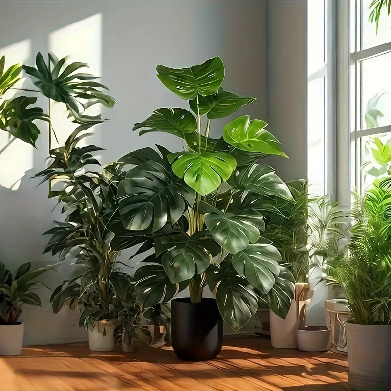 décoration intérieure plante artificielle monstera feuilles larges pot texturé moderne tropicalHomeAssemblageFeuillesLargesTigeMétallique