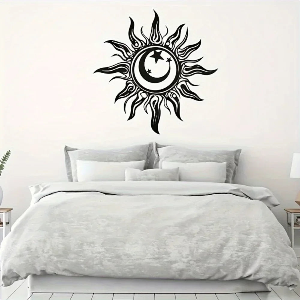 décoration murale soleil lune étoiles adhésif noir tribal opacité métal robusteintérieur bohème mystique