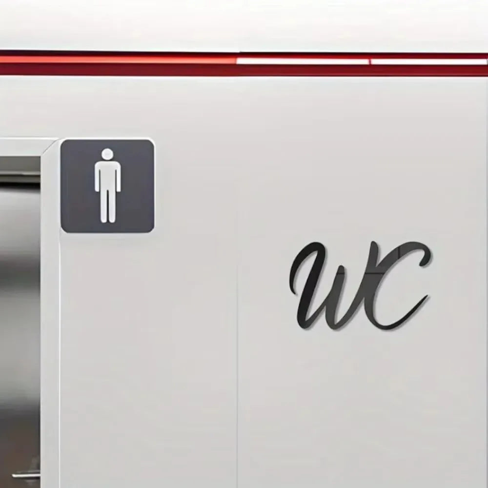 panneau wc adhésif lettres stylisées moderne opacité noir calligraphique set autocollants toilettes