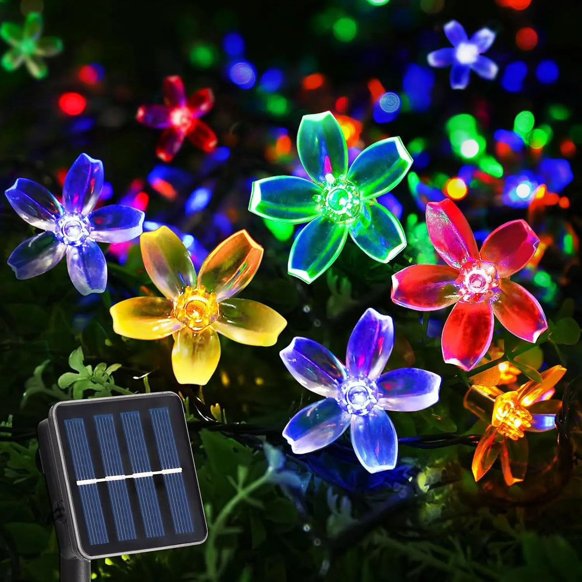 guirlande lumineuse fleurs multicolore moderne extérieure halloween noël décoration jardin camping led solaire