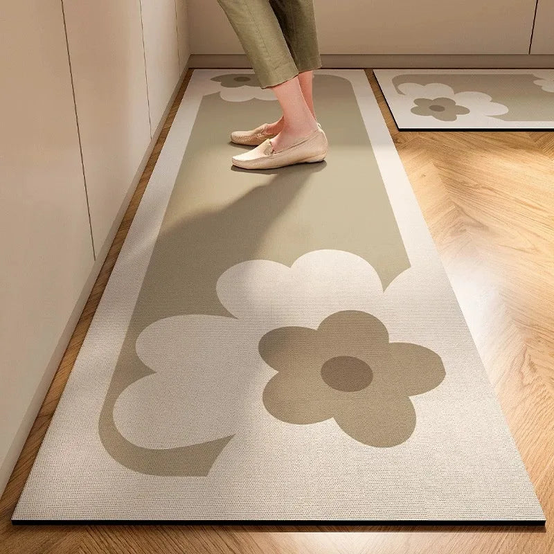 tapis daim antidérapant imperméable moderne minimaliste beige rayures verticales cuisine intérieur