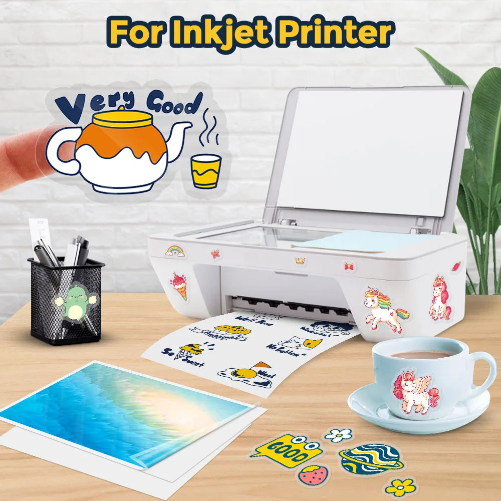 papier autocollant transparent imprimable vinyle a4 toutes imprimantes jet d'encre holographique multicolore moderne
