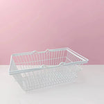 panier rangement rose clair réutilisable fer moderne minimaliste poignées détachables cosmétiques bijoux stockage fille