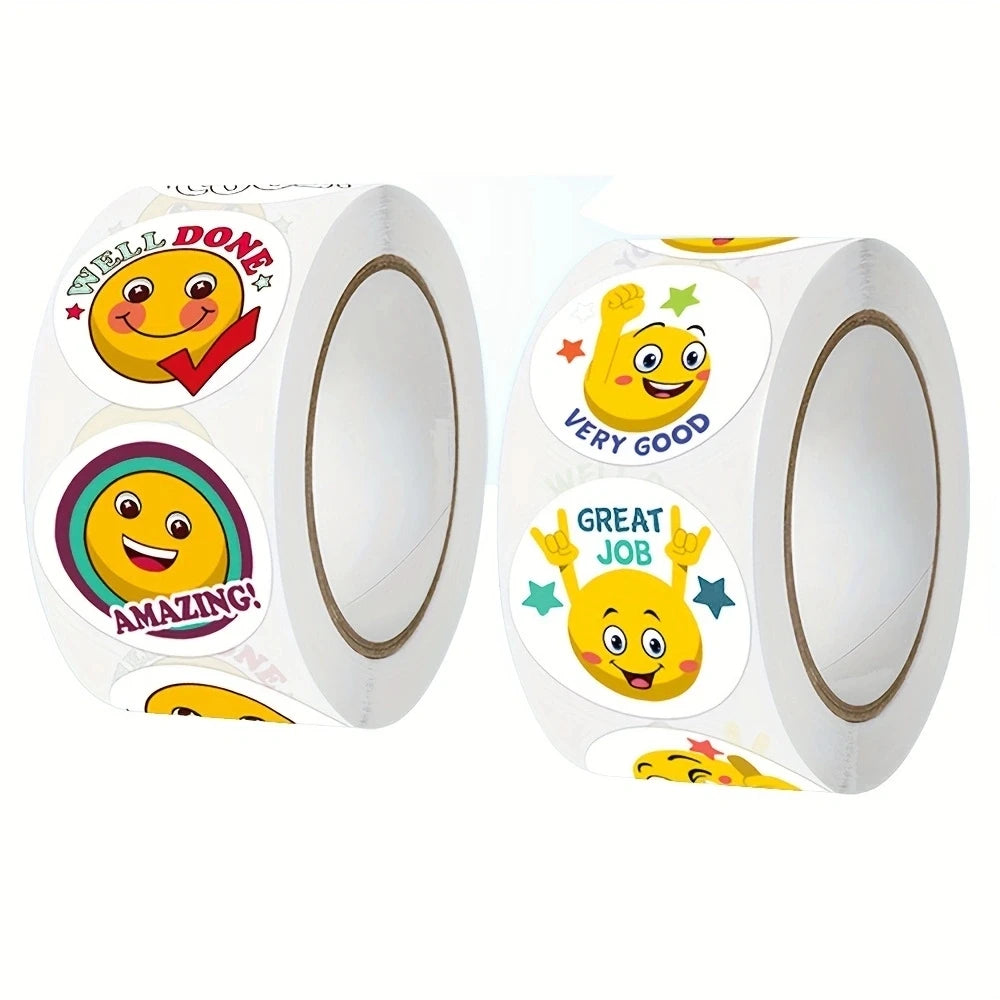 sticker autocollant smiley expression positive très bien travail bien fait amusant bricolage decoration rouleau