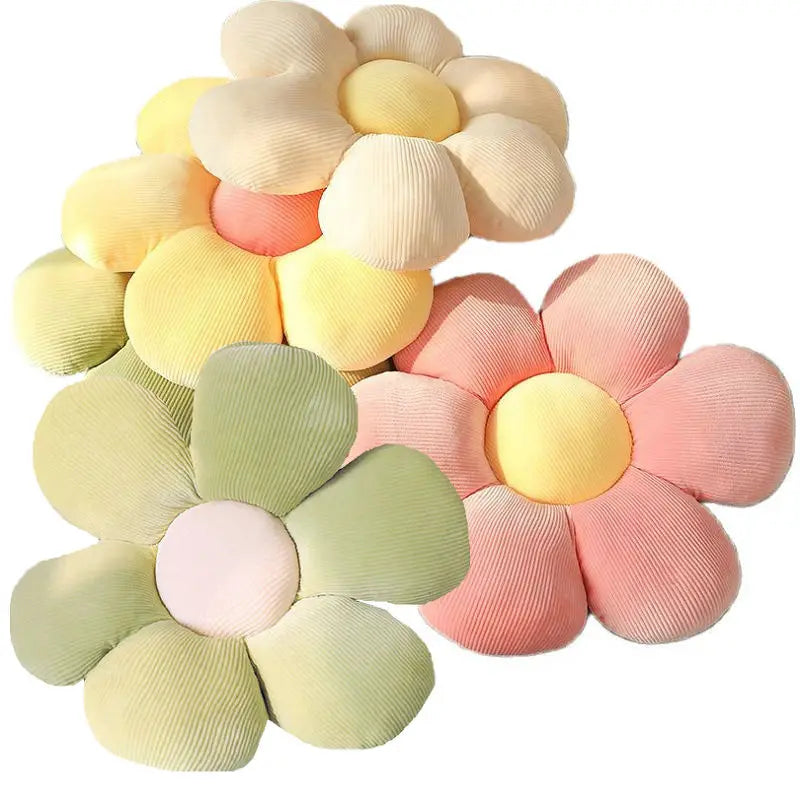 coussin moderne fleuri rayures vertclair rose jaune 35x35cm mousse mémoireforme coton lavable chambre salon