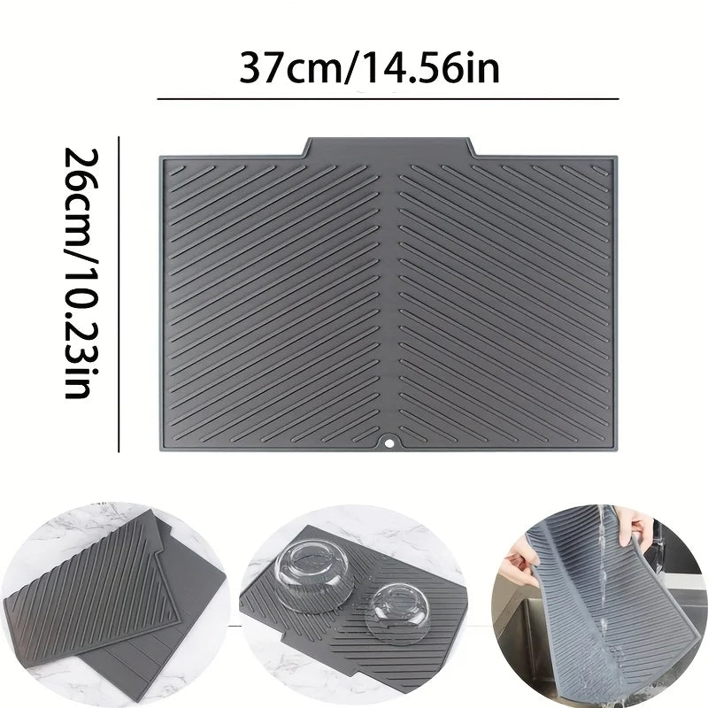 tapis séchage vaisselle silicone gris moderne rayures diagonales dimension 37cm 26cm