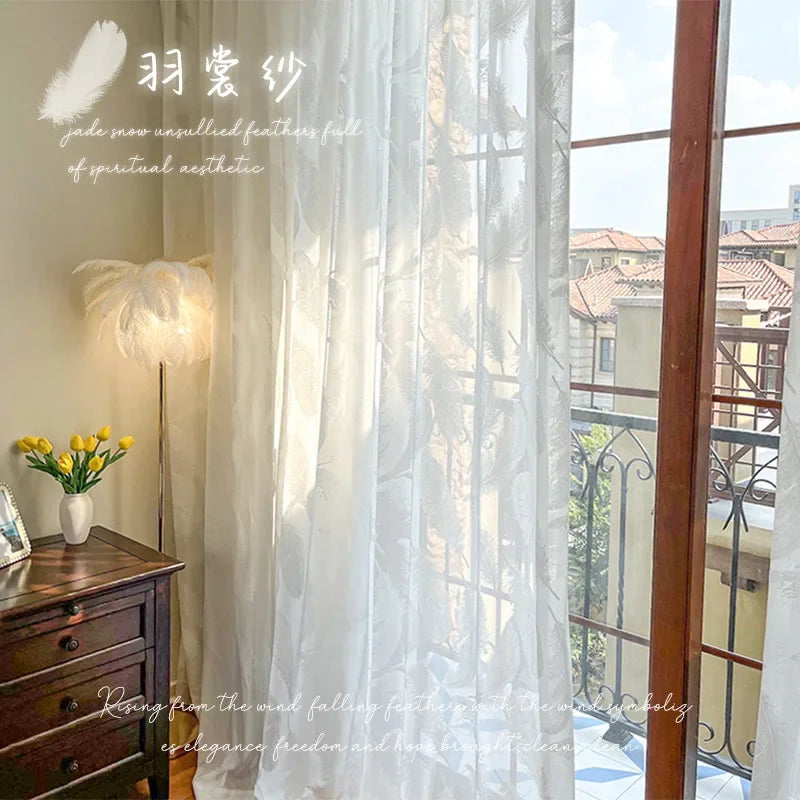 rideau moderne polyester transparent plumes maison 100cm 150cm 200cm 250cm 300cm 400cm 500cm