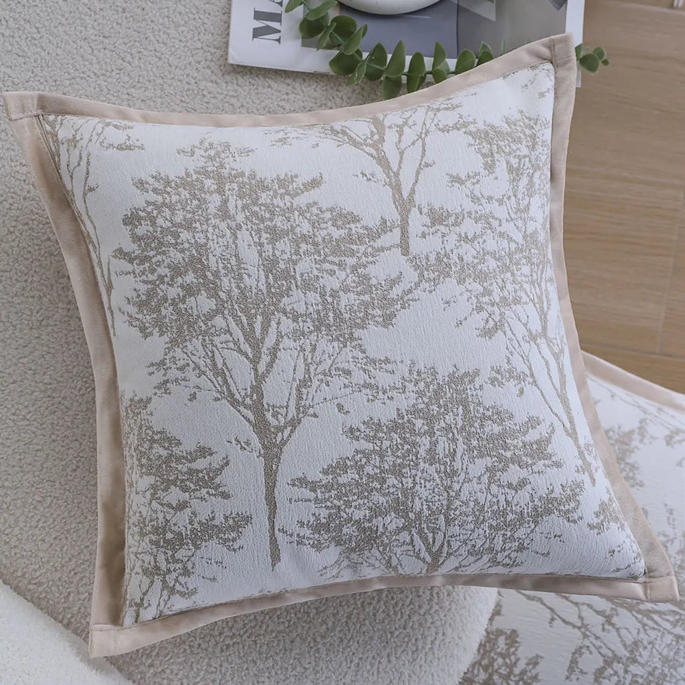 coussin housse chenille motif arbre moderne beige gris 45x45cm sofa lit chambre
