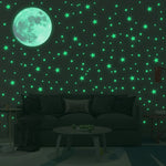 stickers muraux lumineux étoiles lune vert fluo moderne adhésifs chambre enfants 10 feuilles lune
