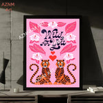 affiche moderne abstraite rose paysages tigres fleurs toile 30x40cm noir blanc pop art