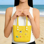 sac main vert jaune bleu perforé autocollants poignées détachables réutilisable respectueux environnement moderne casual
