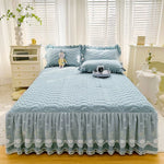 housse lit coton imprimé fleurs romantique douce rose blanche bleue violacée dentelle