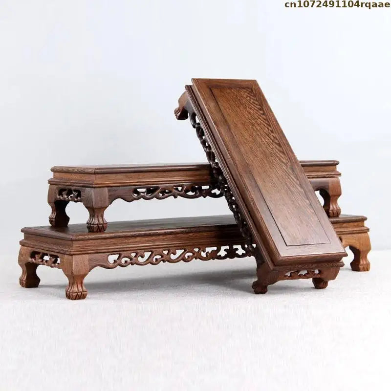 support bois sculpté marron foncé ornements décoratifs classique table basse petite déco traditionnelle asiatique