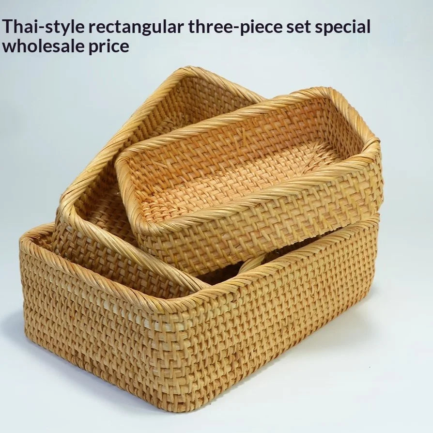 panier rangement tressé bambou rectangle traditionnel réutilisable fruits collations thé cosmétiques rangement ménager rustic