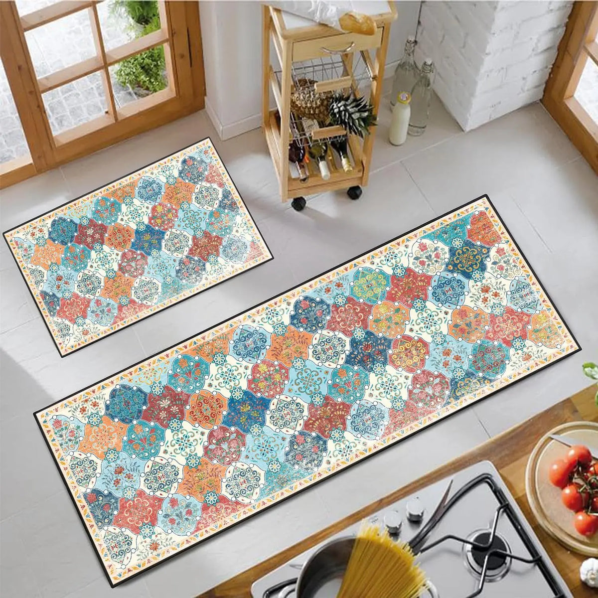 tapis cuisine antidérapant résistant facile nettoyer moderne noir blanc bleu orange gris vert rouge