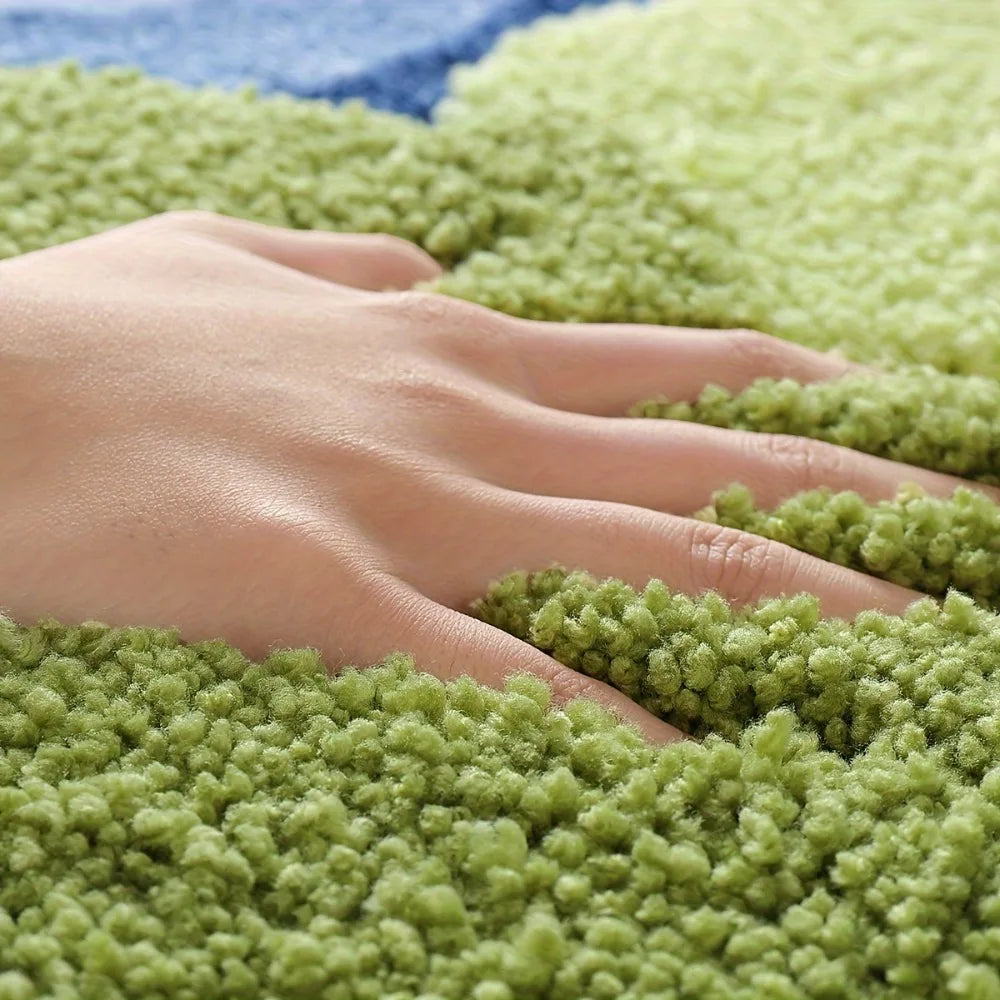 tapis bain pelucheux motif fleurs vert blanc jaune doux salle bain maison