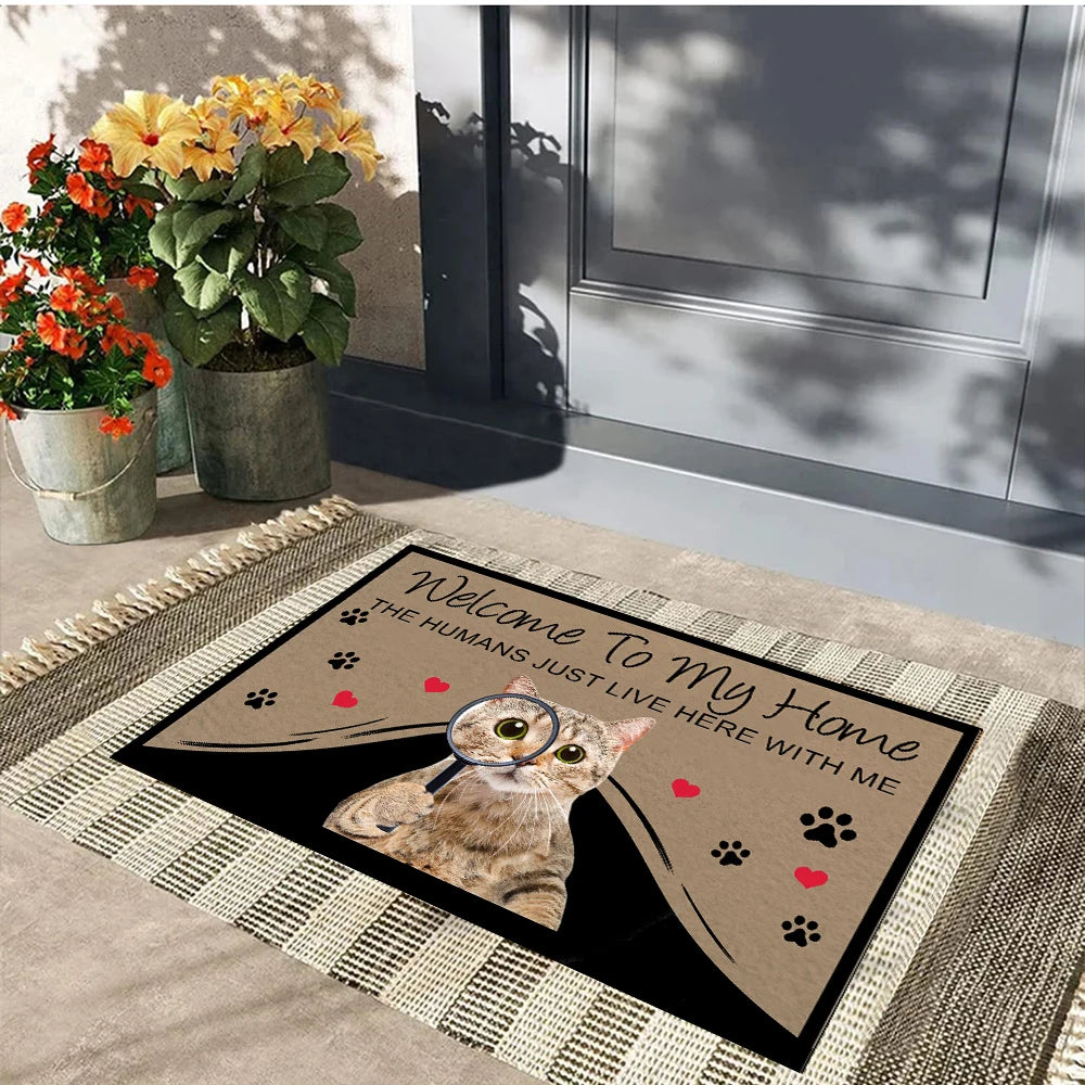 tapis d'entrée imprimé chat coeurs bienvenue moderne antidérapant extérieur adultes