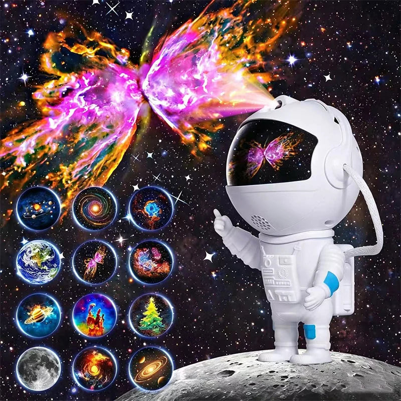 projecteur d'étoiles astronaute galaxie blanc moderne 12 disques projection flux lumineux nébulose chambre enfant