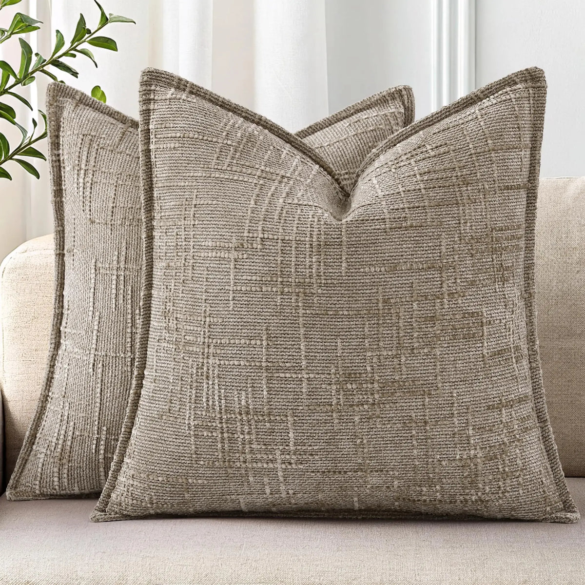 housses coussins polyester géométriques beige élégants non toxiques respectueux environnement adhésifs maison