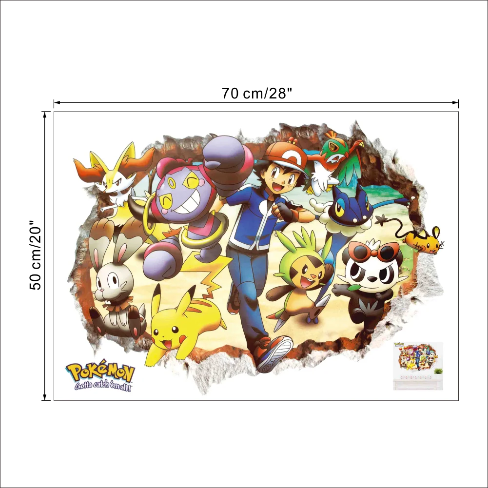 sticker mural 3d pokemon pikachu personnages animés arrière plan naturel adhésif