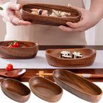 assiettes ovales bois marron foncé sushi plate rustique naturel tableware cuisine