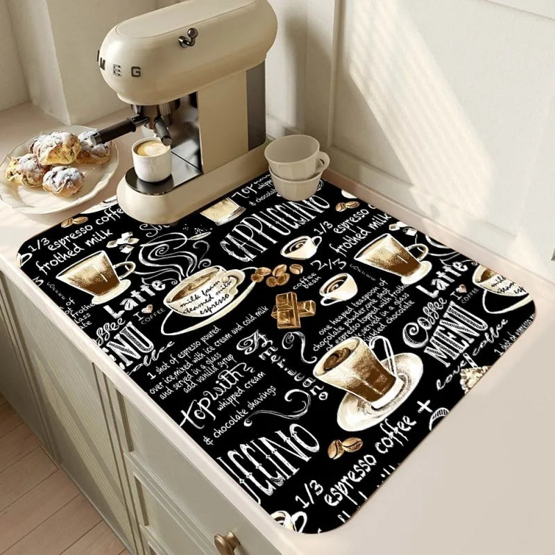 tapis cuisine noir décoratif espresso séchage vaisselle antidérapant absorbant moderne table