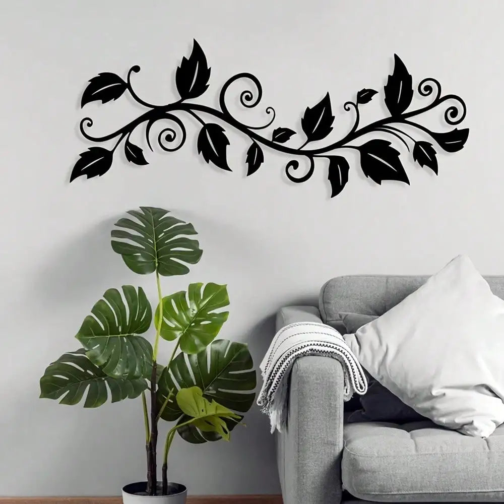 sticker mural moderne feuilles stylisées noir branches volutes décoration intérieure minimaliste adhésif chambre salon