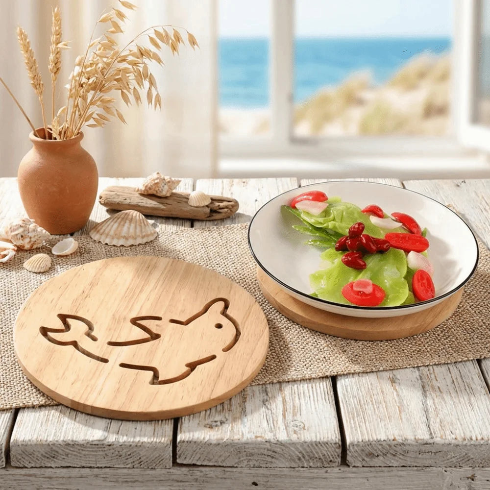 support vaisselle dessin animé poisson gravure bois clair naturel simple antidérapant maison