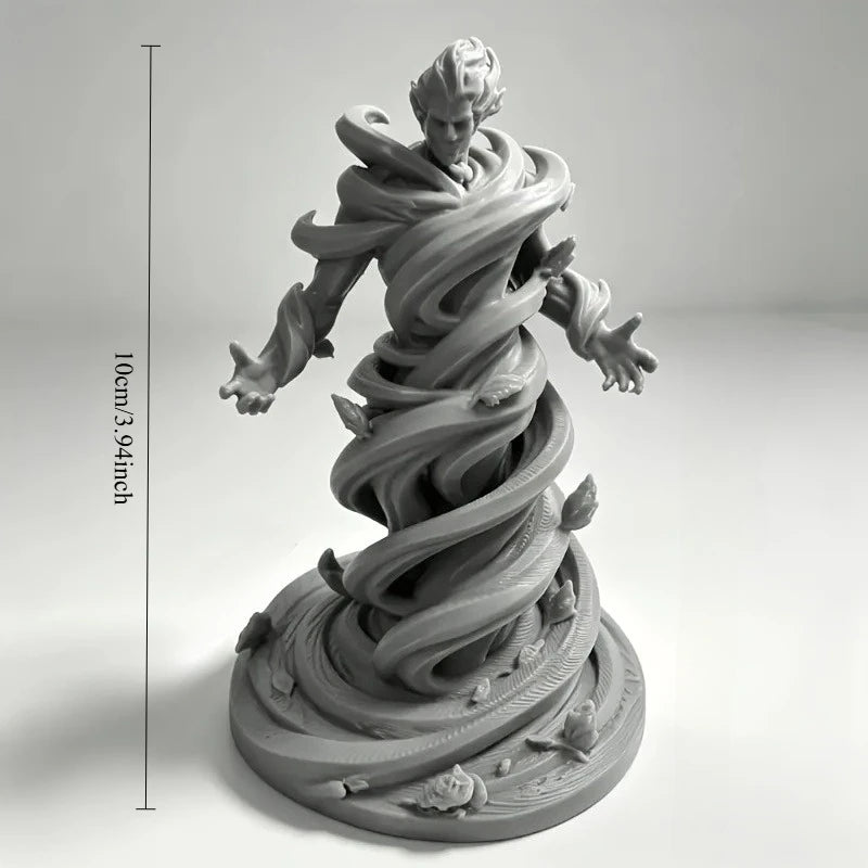 statue spirale vent fantôme noir blanc argenté artisanal main sculpté détails floraux base fantaisie
