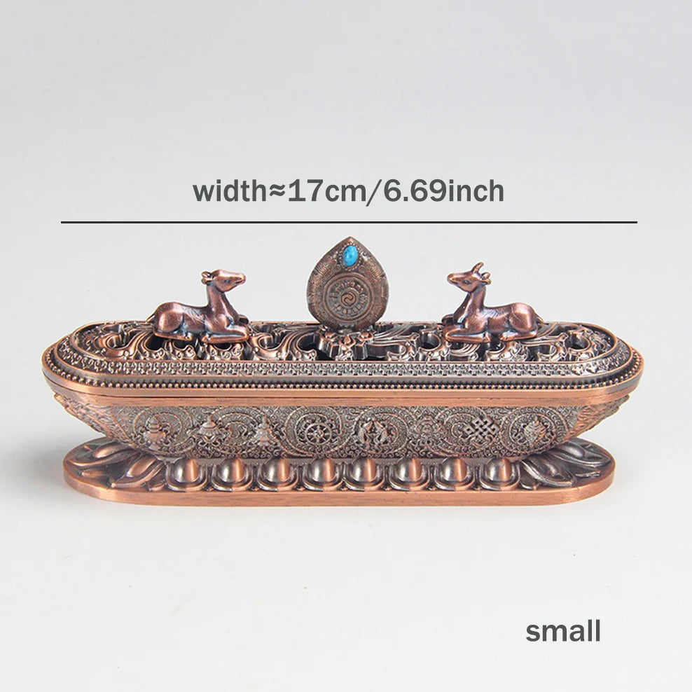 boîte encens métal bronze ornements floraux salon décoration artisanale intérieure doré motifs animaux traditionnels