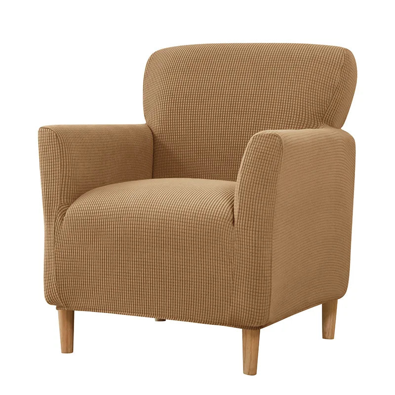 housse fauteuil jacquard carreaux moderne bleu beige gris extensible adhésif