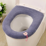 couvre siège toilette gris doux rayures élastique intégré motifs décoratifs écologique salle bain