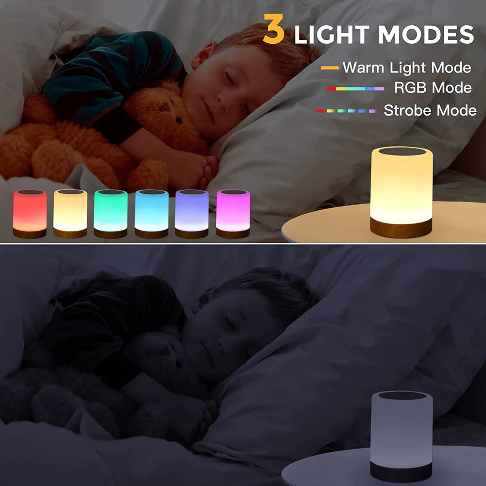 lampe table blanc finition bois moderne minimaliste crochet mural bouton tactile lumière ambiante changeante