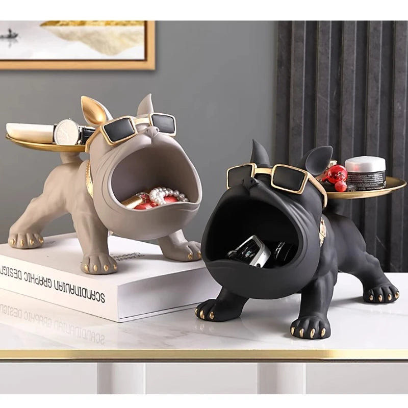 statue chien noir gris orange verte résine main doré bijoux clés moderne européen