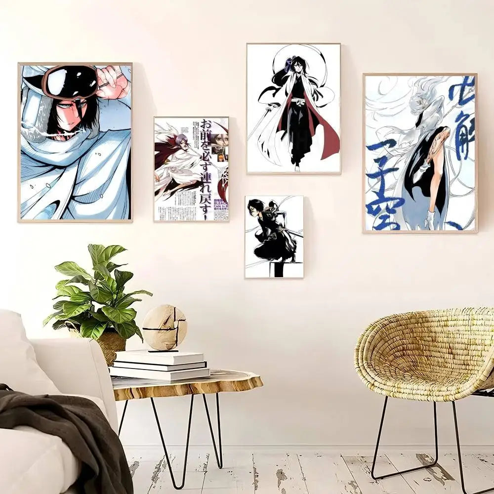 affiches anime bleach personnages cadre bois noir blanc gris bleu rouge moderne decoration murale