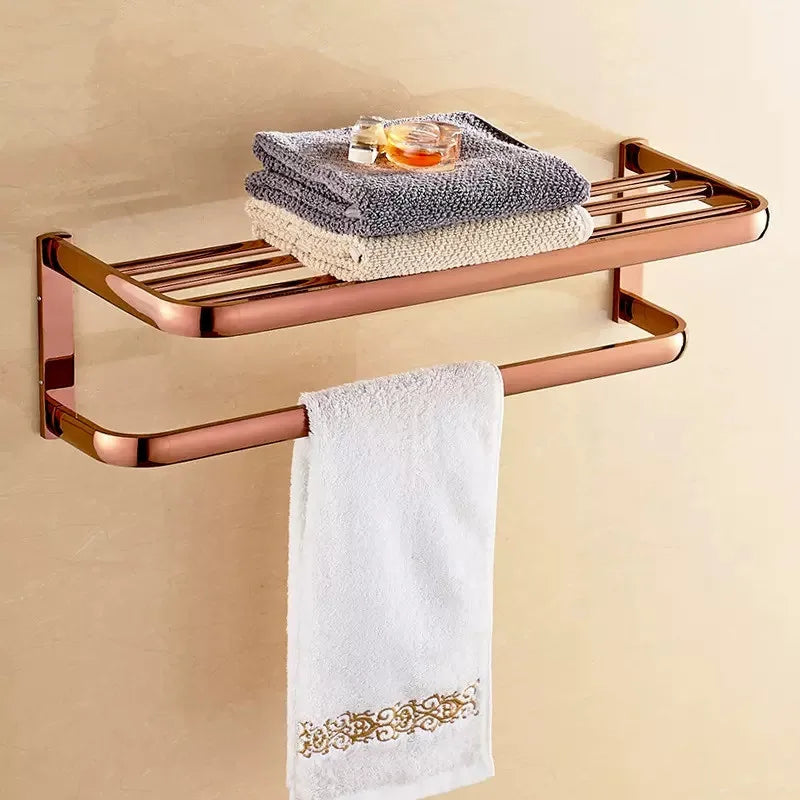 ensemble porte serviettes moderne rose doré salle bain fixations murales lisses opaques